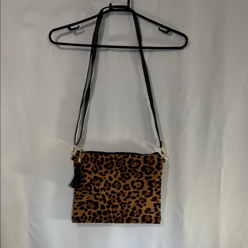 Brown and Black Leopard Print Crossbody Bag